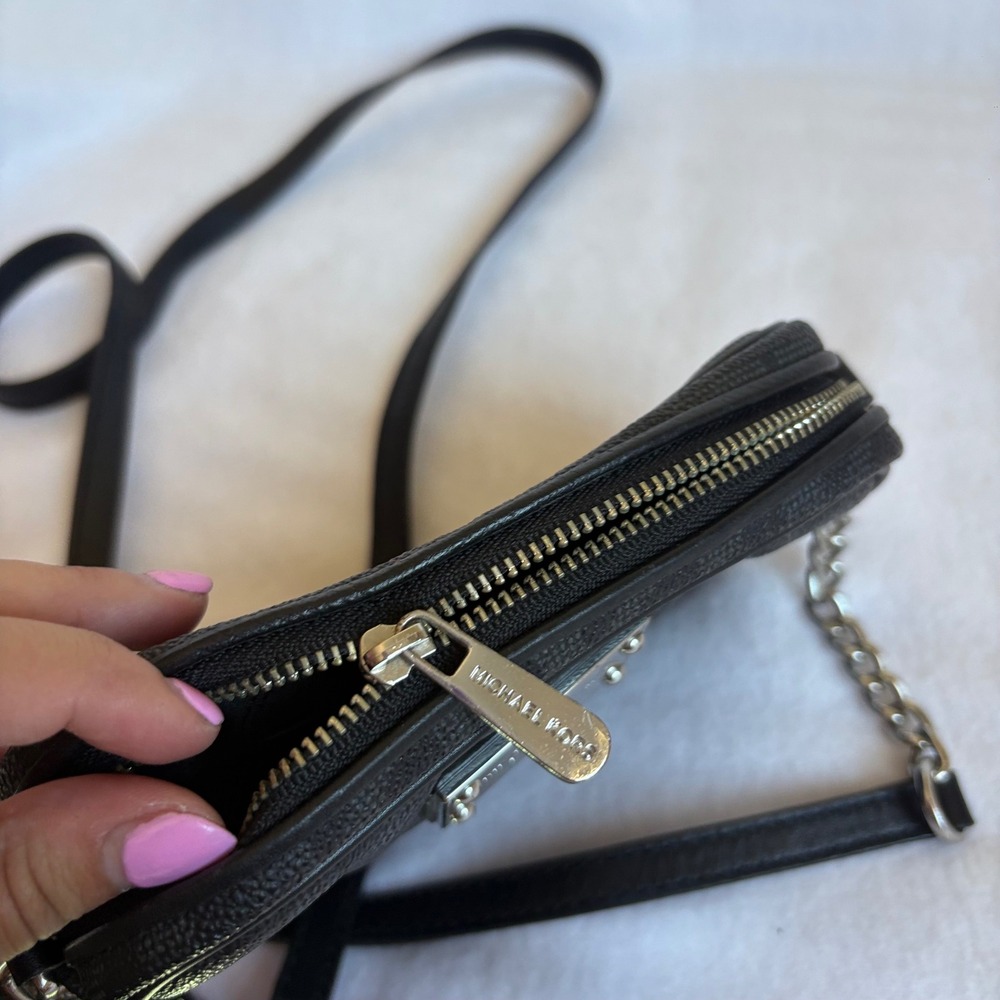 Michael Kors Black Monogram Crossbody Camera Bag Silver Hardware - Picture 6 of 7